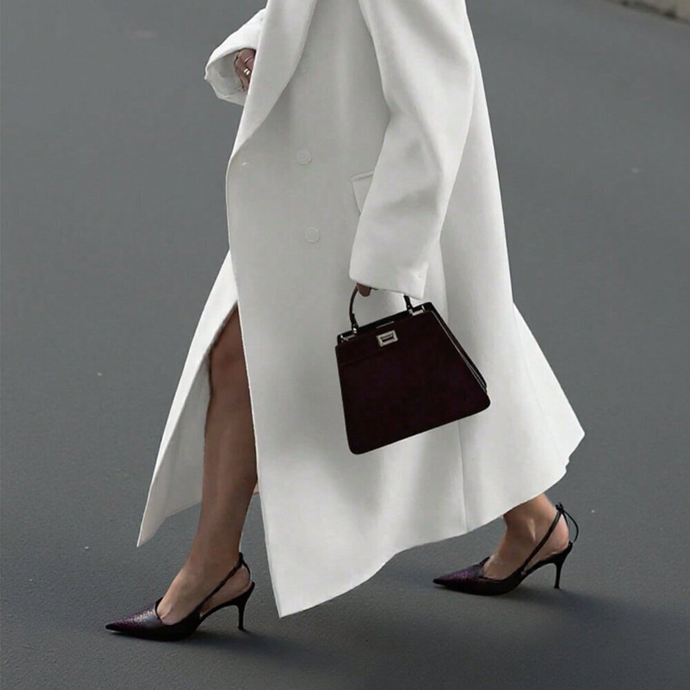 White Casual Women's Minimalist High-End Long Loose Fit Overcoat - Picture 3 of 10